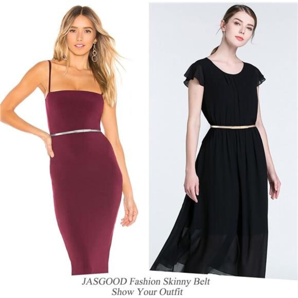 2 Pack Women's Skinny Patent Leather Belt Adjustable Slim Waist Belt for Dress - Picture 2 of 7